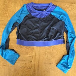JoyLab Teal and Black Colorblock Crop Top
